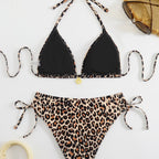 Damen Triangel-Bikini mit verspielten BindR&Bändern und modischem Leopardenmuster R&B