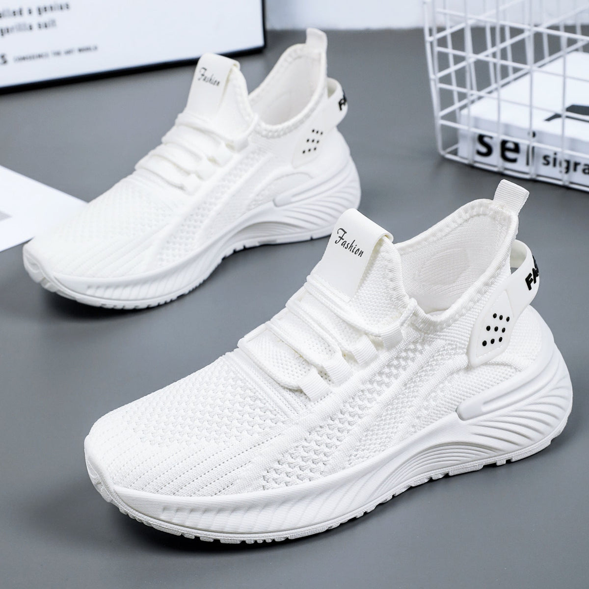 Damen nan atmungsaktiver Strick-Freizeitsneaker mit elastischem Schlupfkragen und gedämpfter Keilsohle R&B