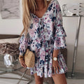 Damen Sommerkleid mit romantischem Blumenmuster und schwingendem Saum R&B