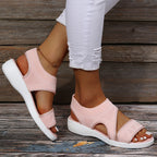 Damen Komfortable Keil-Sandalen mit atmungsaktivem Strickdesign und elastischen Riemen R&B