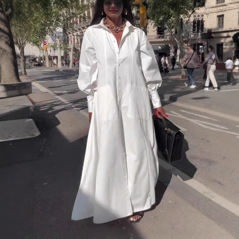 Damen Elegantes Hemdblusenkleid mit weit schwingendem Rock R&B