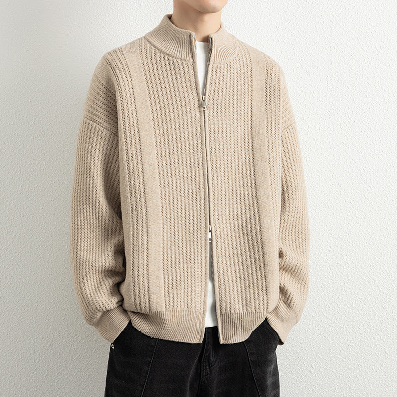 Herren Strickjacke mit modernem Zipper und strukturierter Oberfläche R&B