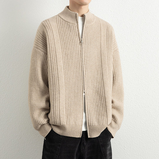 Herren Strickjacke mit modernem Zipper und strukturierter Oberfläche R&B