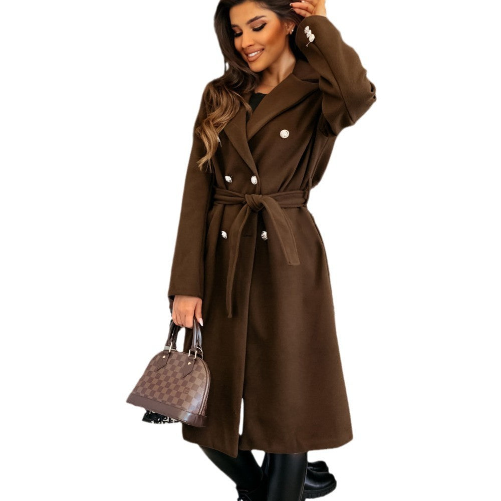 Damen Eleganter Trenchcoat mit taillierbarem Gürtel und Doppelreiher R&B