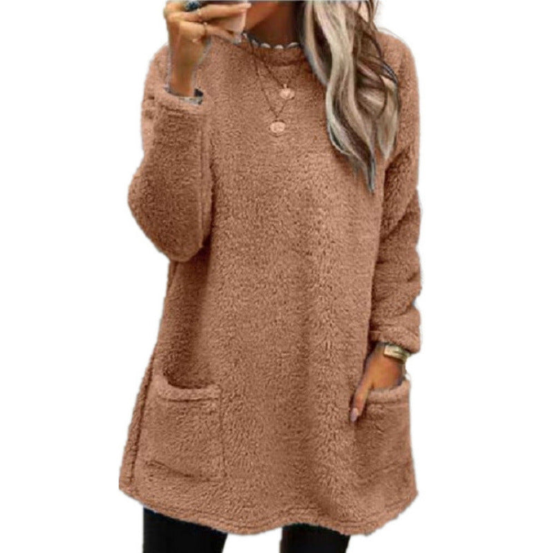 Damen Pullover mit weichem Teddy-Fleece und praktischen Taschen R&B