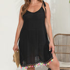 Damen luftiges Strandkleid mit buntem Quastenabschluss R&B