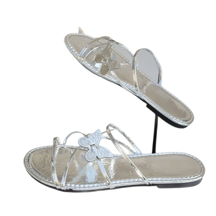 Damen Bunte Riemensandalen mit filigranem Schmetterlingsdesign R&B