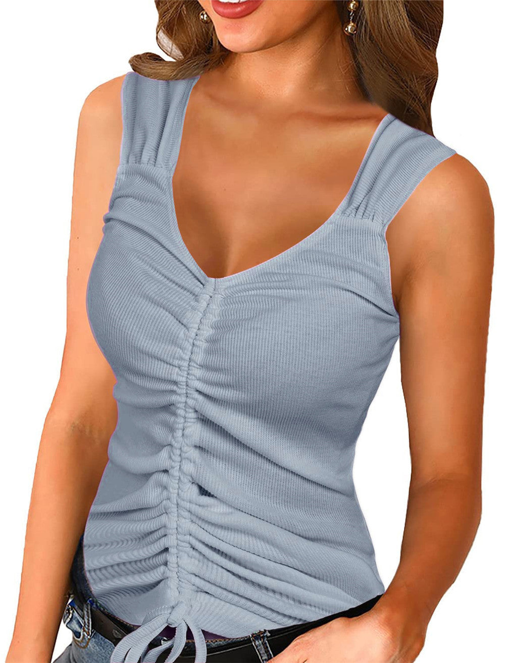 Damen raffinierte Rüschenbluse mit V-Ausschnitt R&B