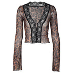 Damen Transparente Spitzenbluse mit Leopardenmuster R&B