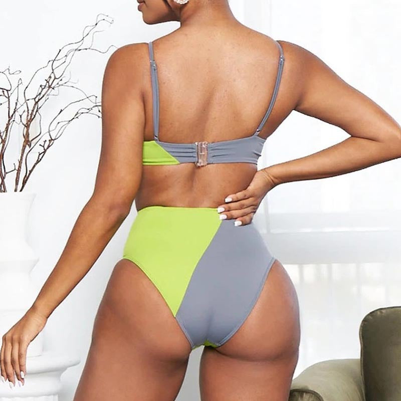 Damen Hoch tailliertes Bikini-Set mit modischem Color-Block Design R&B