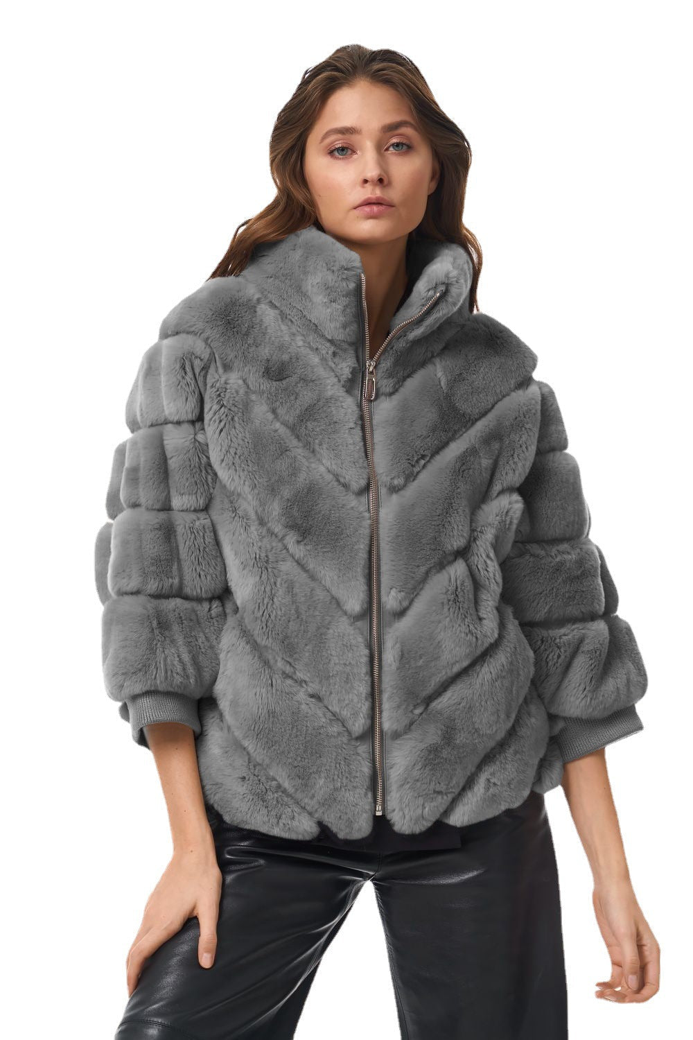 Damen Kuschelige Kunstpelzjacke mit Steppdesign R&B