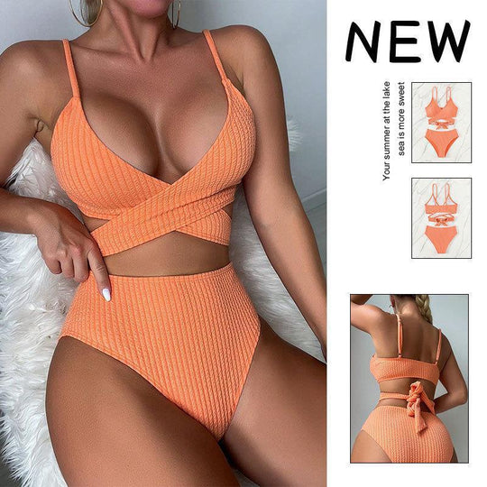 Damen Hoch tailliertes Bikini-Set mit geschmackvollem Wickel-Oberteil R&B