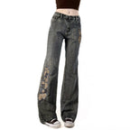 Damen Flared Jeans mit floralem Stickdesign R&B