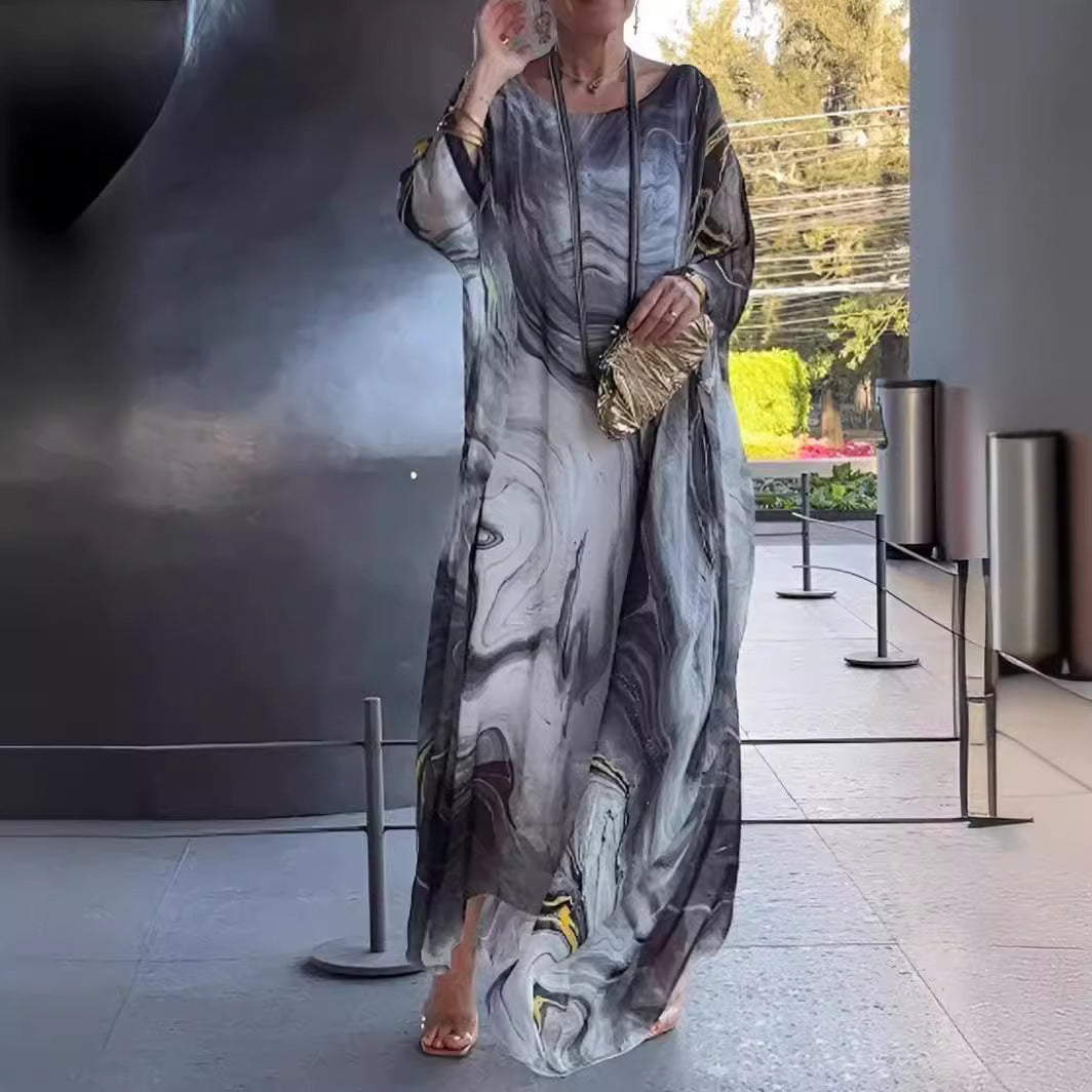 Damen fließendes Kaftan-Kleid mit auffälligem Muster R&B