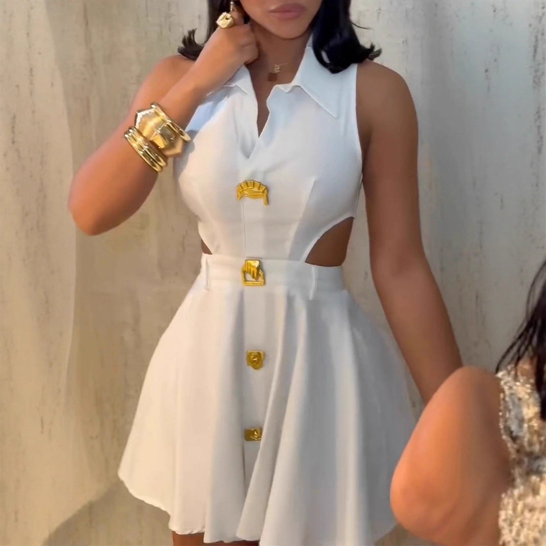 Damen Chic Kleids mit dekorativen Knopfdetails und modernem Schnitt R&B