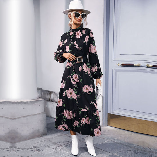 Damen Maxikleid mit floralem Muster und eleganter Rüsche R&B