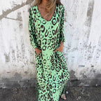 Damen Langarm Maxikleid mit Animal-Print und praktischen Taschen R&B