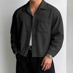 Herren nan geripptes Langarm-Hemd mit Reverskragen, Brusttasche und entspanntem Schnitt R&B