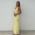 Damen bodenlanges Sommerkleid mit figurbetontem Schnitt und elegantem U-Boot-Ausschnitt EB