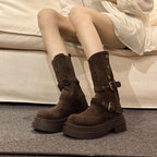 Damen Chunky Stiefel mit modischem Schnallen-Design und robuster Sohle