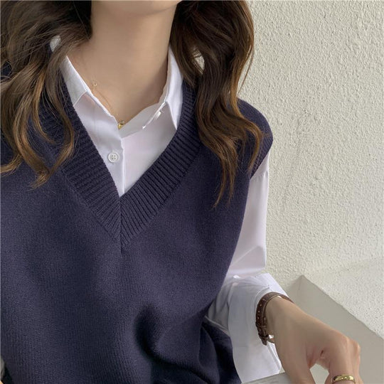 Damen Ärmellose Strickweste mit V-Ausschnitt und Rippdetails R&B