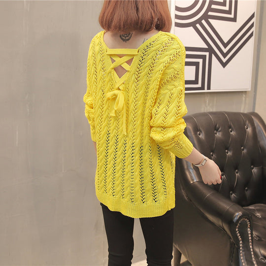 Damen Strickpullover mit Off-Shoulder-Design und Rückenschnürung R&B