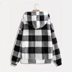 Damen Flauschige Kapuzenjacke im Karomuster R&B