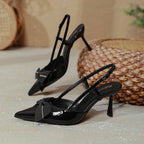 Damen Slingback-Pumps mit dekorativem Schleifen-Detail und spitzem Absatz