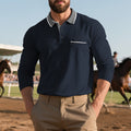 Herren Langarm-Poloshirt mit strukturiertem Design und modischer Brusttasche R&B