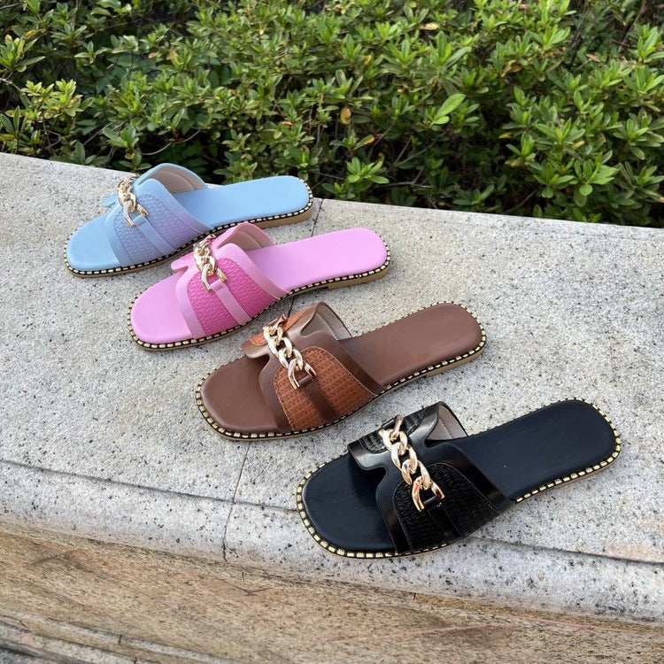Damen modische Riemchensandalen mit dekorativem Kettenverschluss R&B