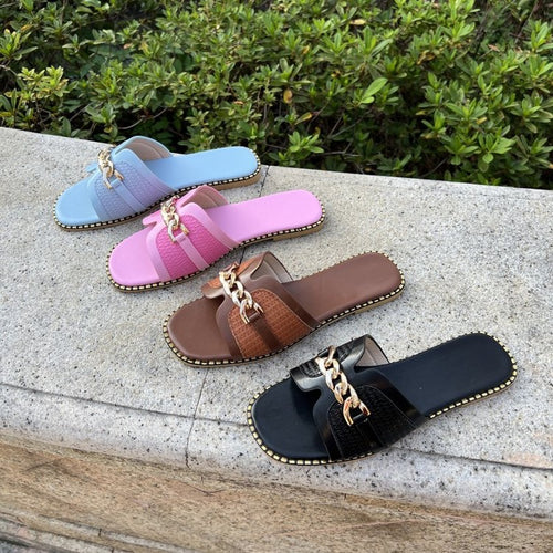 Damen modische Riemchensandalen mit dekorativem Kettenverschluss R&B