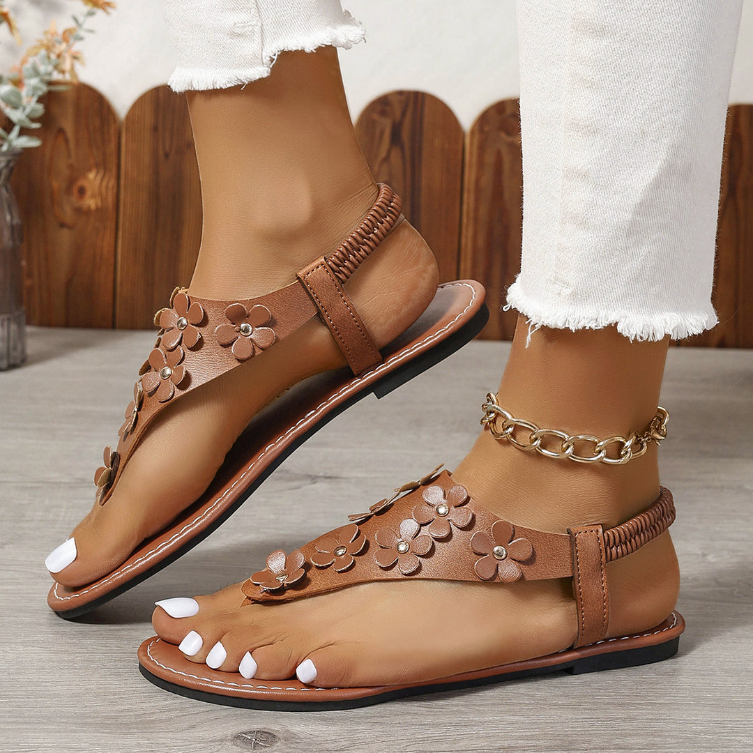 Damen modische Zehentrenner-Sandalen mit floralem Design und bequemer Sohle R&B