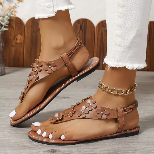 Damen modische Zehentrenner-Sandalen mit floralem Design und bequemer Sohle R&B
