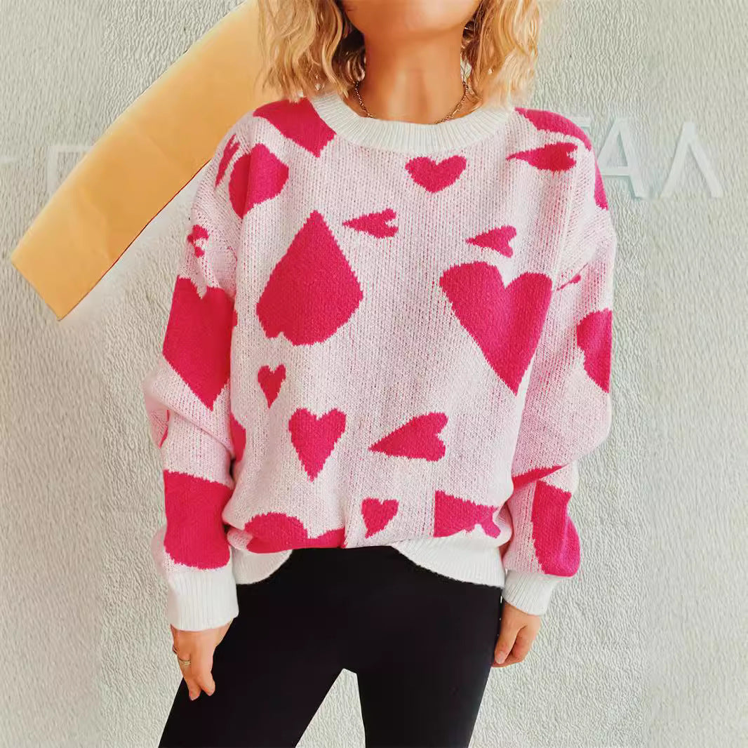 Damen oversized Pullover mit Herzmotiv R&B