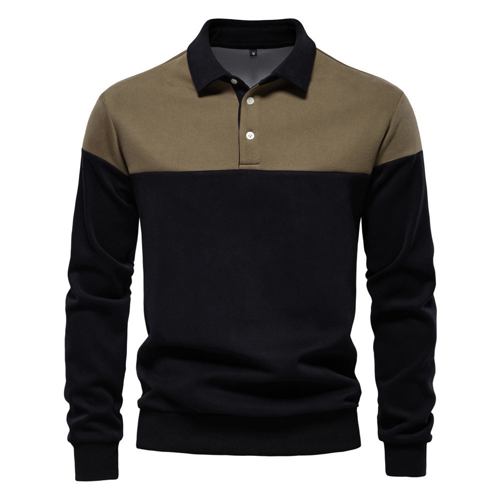Herren nan sportlich-elegantes Langarm-Polo im Rugby-Stil mit kontrastierendem Kragen und breitem Brustpaneel R&B