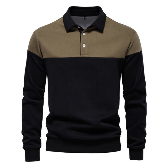 Herren nan sportlich-elegantes Langarm-Polo im Rugby-Stil mit kontrastierendem Kragen und breitem Brustpaneel R&B