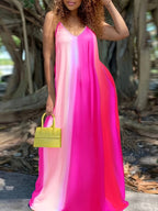 Damen Fließendes Maxikleid mit V-Ausschnitt und modernem Farbverlauf R&B