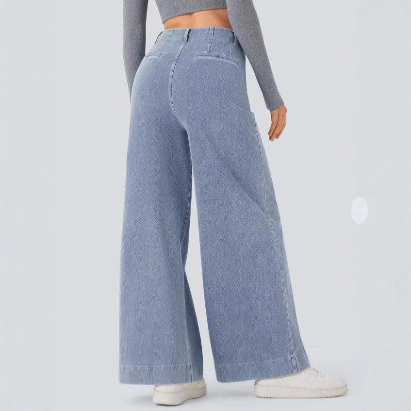 Damen Weitgeschnittene Denim-Hose mit hohen Bund und großen Taschen R&B