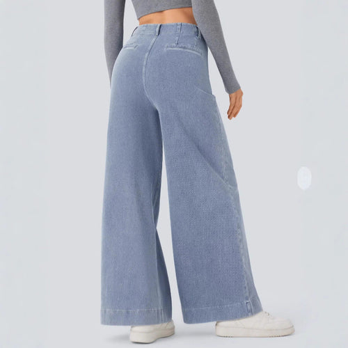 Damen Weitgeschnittene Denim-Hose mit hohen Bund und großen Taschen R&B