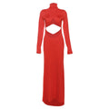 Damen figurbetontes Maxikleid mit asymmetrischem Cut-Out und hochgeschlossenem Kragen R&B