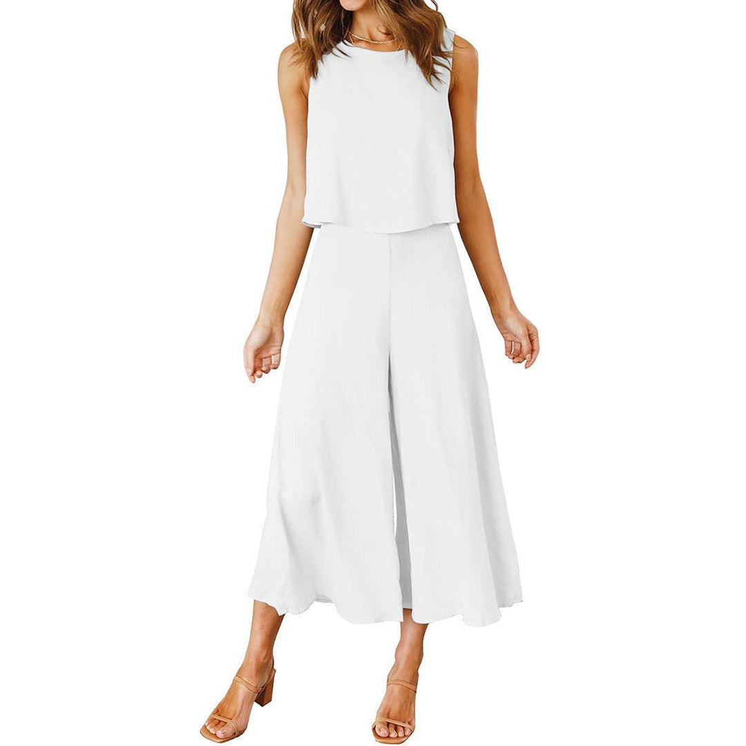 Damen Luftiger Jumpsuit mit Schwingendem Bein und Ärmellosem Design R&B