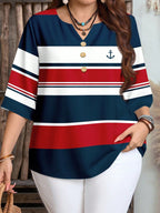 Damen lässiges Marine-Look Oberteil mit Knopfleiste R&B
