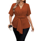 Damen Wickelbluse mit asymmetrischem Saum und Taillengürtel R&B