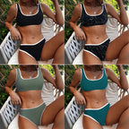 Damen Crop-Bikini-Set mit breiten Trägern und elegantem Kontrast R&B