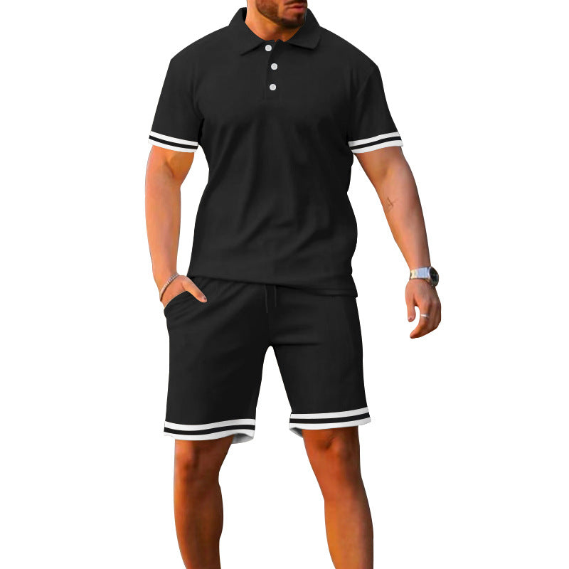 Herren Sportliches Polo- und Shorts-Set mit Kontrastdetails R&B