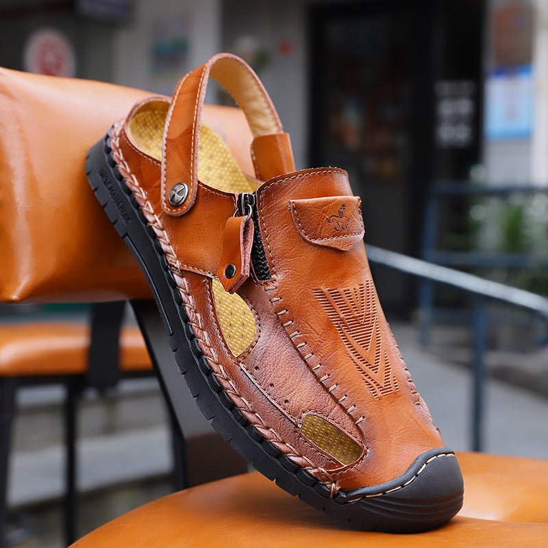 Herren luftige Leder-Sandalen mit verstellbarem Riemen R&B
