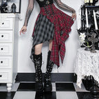 Damen asymmetrischer Kiltrock mit kariertem Design und dekorativen Schnallen EB