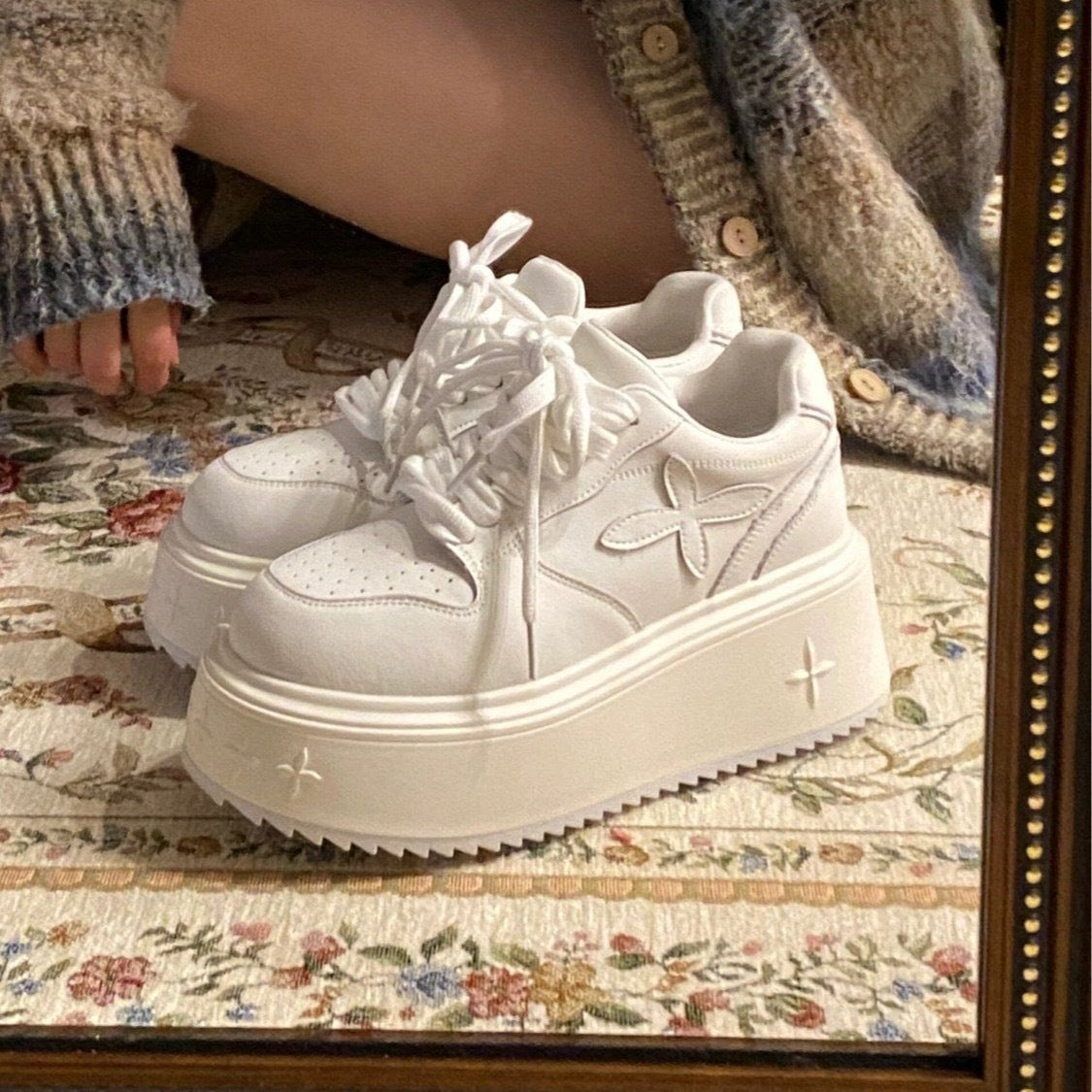 Damen Plateau Sneakers mit strukturiertem Obermaterial und rutschfester Sohle