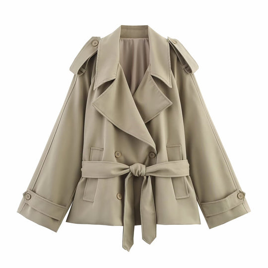 Damen modische Trenchjacke mit breitem Kragen und praktischen Taschen R&B