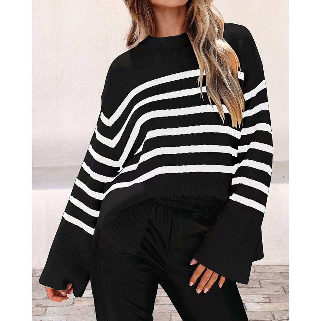 Damen modischer Oversized-Pullover mit Streifenmuster R&B